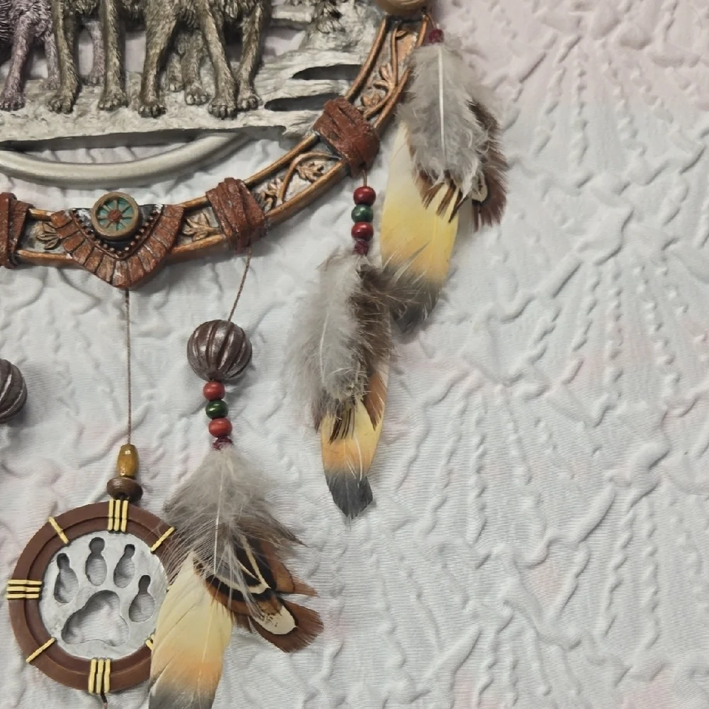 The Bradford Exchange Wolf Dreamcatcher with Feathers - Brown and Gray